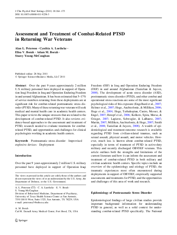 (PDF) Assessment and Treatment of Combat-Related PTSD in Returning War ...