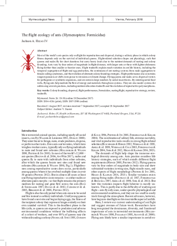 (PDF) The flight ecology of ants (Hymenoptera: Formicidae)