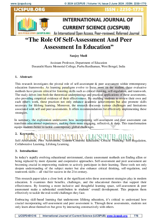 (PDF) The Role of Self-Assessment and Peer Assessment in Education