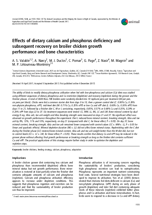 (PDF) Effects of dietary calcium and phosphorus deficiency and ...