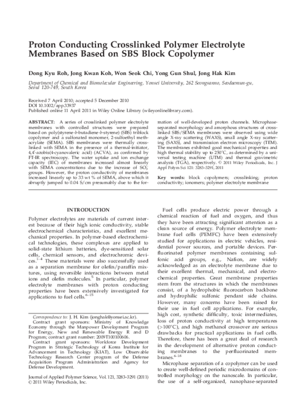 (PDF) Proton conducting crosslinked polymer electrolyte membranes based ...