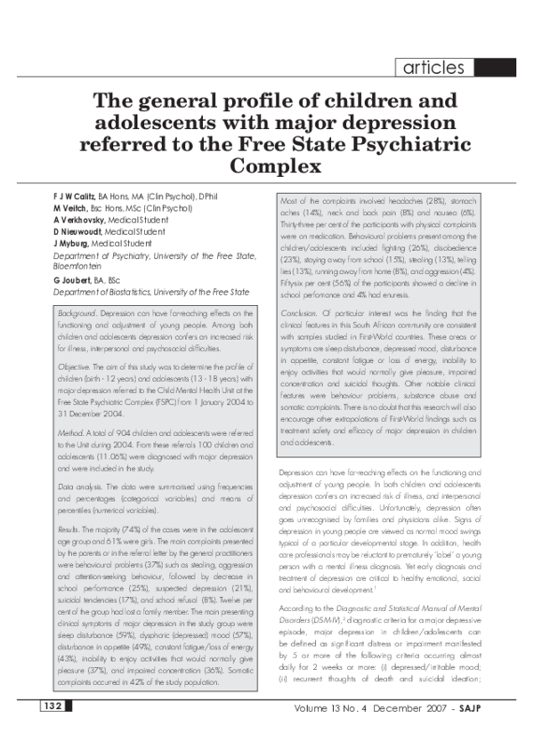 (PDF) The general profile of children and adolescents with major ...