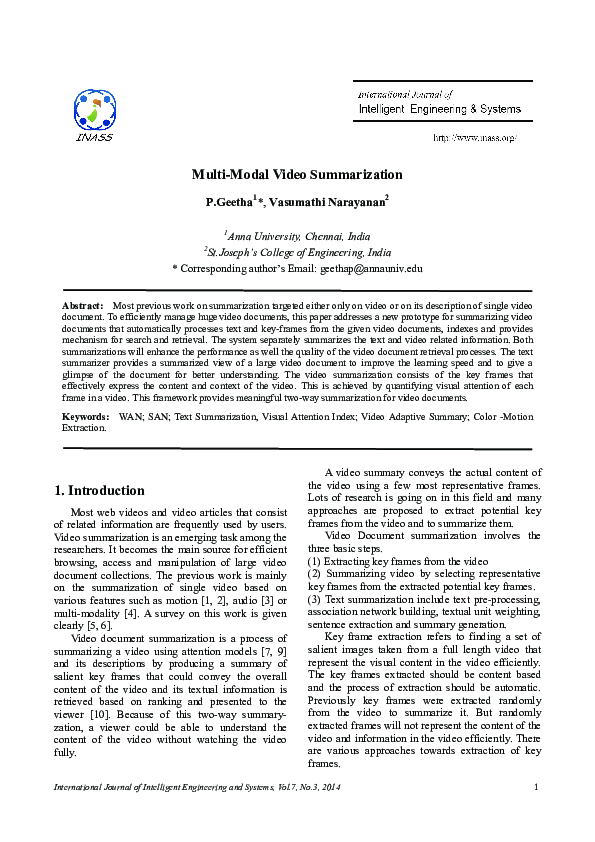 (PDF) Multi-Modal Video Summarization