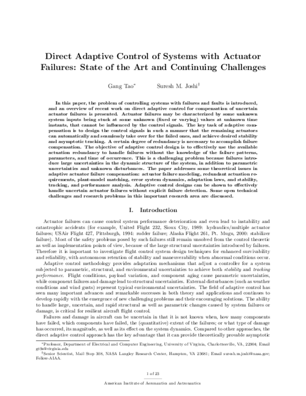 (PDF) Direct Adaptive Control of Systems with Actuator Failures: State ...