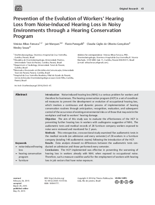 (PDF) Prevention of the Evolution of Workers' Hearing Loss from Noise ...