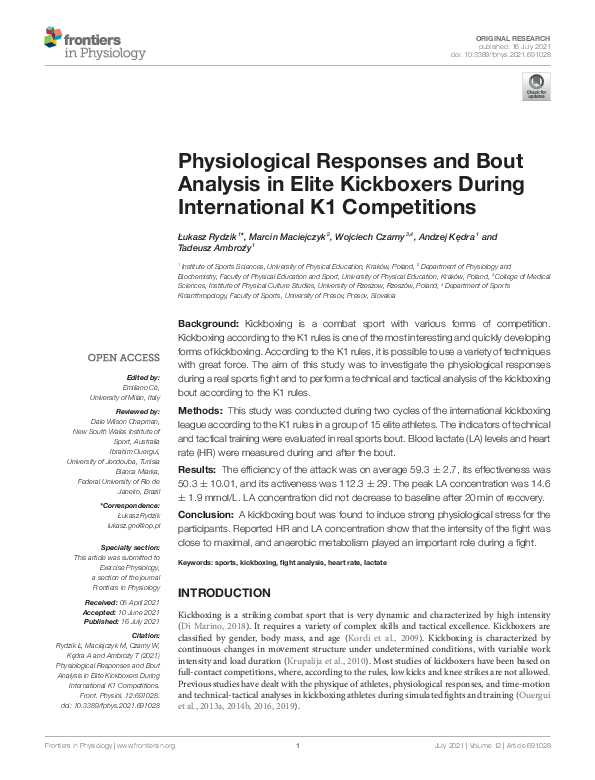 (PDF) Physiological Responses and Bout Analysis in Elite Kickboxers ...