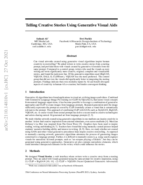(PDF) Telling Creative Stories Using Generative Visual Aids