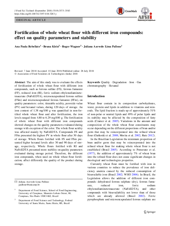 (PDF) Fortification of whole wheat flour with different iron compounds ...