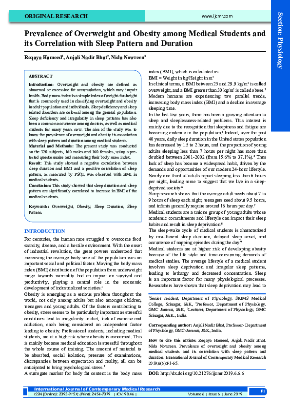 (PDF) Prevalence of Overweight and Obesity among Medical Students and ...