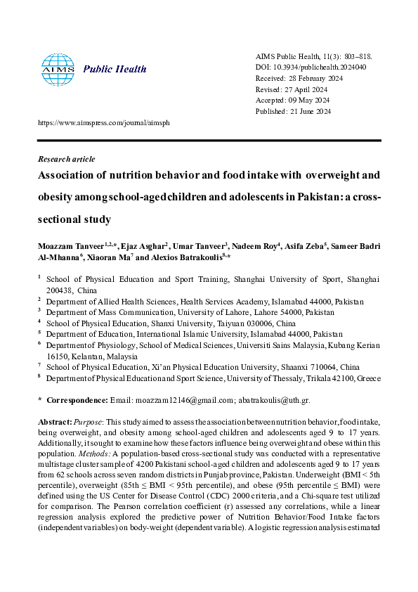 (PDF) Association of nutrition behavior and food intake with overweight ...