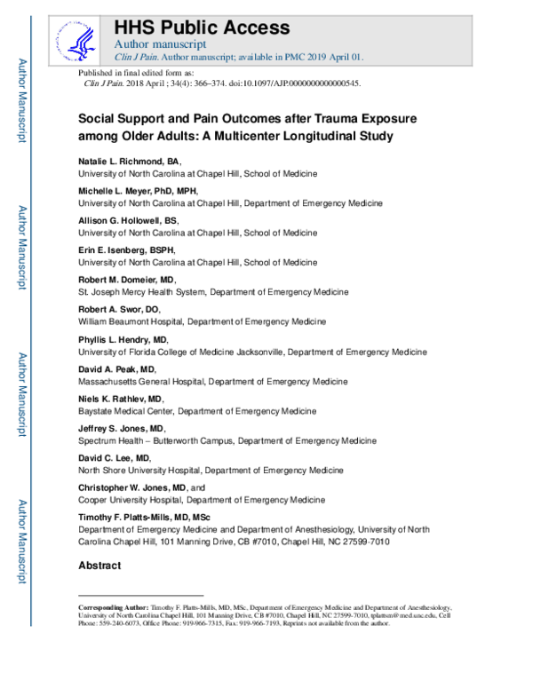 (PDF) Social Support and Pain Outcomes after Trauma Exposure among ...