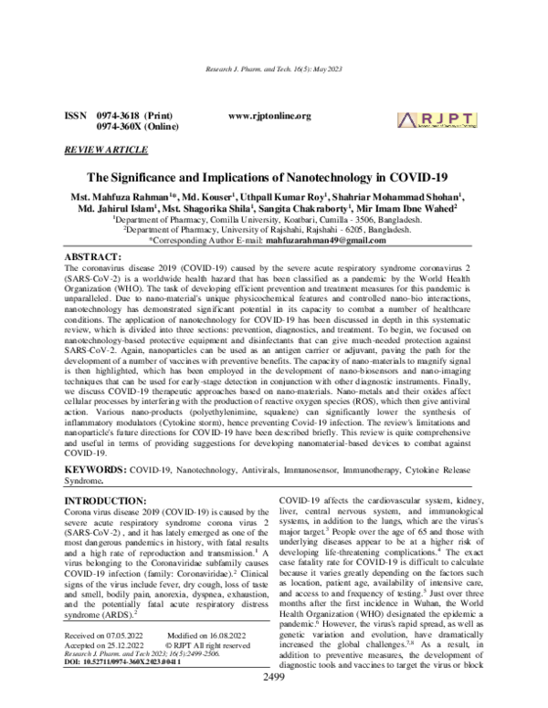 (PDF) The Significance and Implications of Nanotechnology in COVID-19