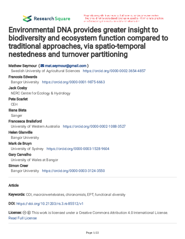 (PDF) Environmental DNA provides greater insight to biodiversity and ...