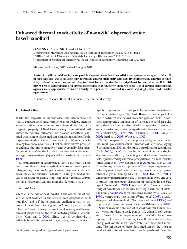 (PDF) Enhanced thermal conductivity of nano-SiC dispersed water based ...