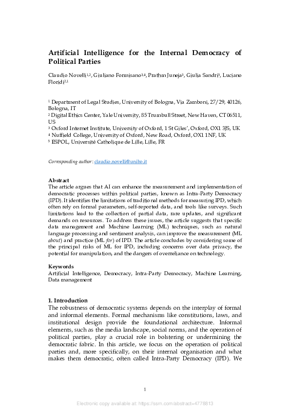 (PDF) Artificial Intelligence for the Internal Democracy of Political ...