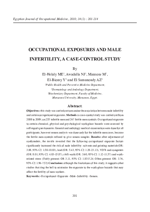 (PDF) Occupational Exposures and Male Infertility, a Case-Control Study ...