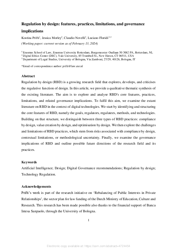 (PDF) Regulation by design: features, practices, limitations, and ...