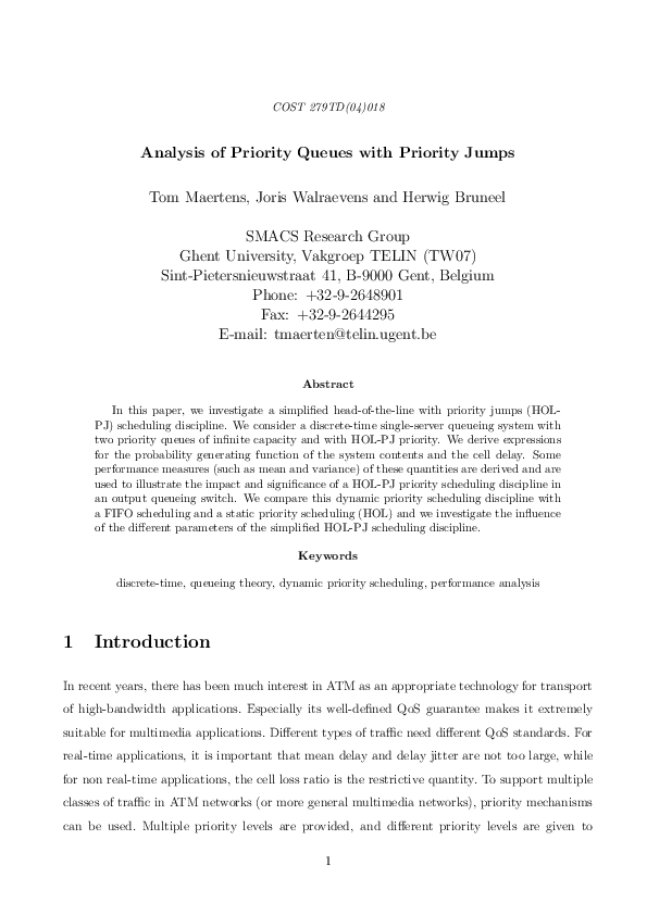 (PDF) Analysis of priority queues with priority jumps
