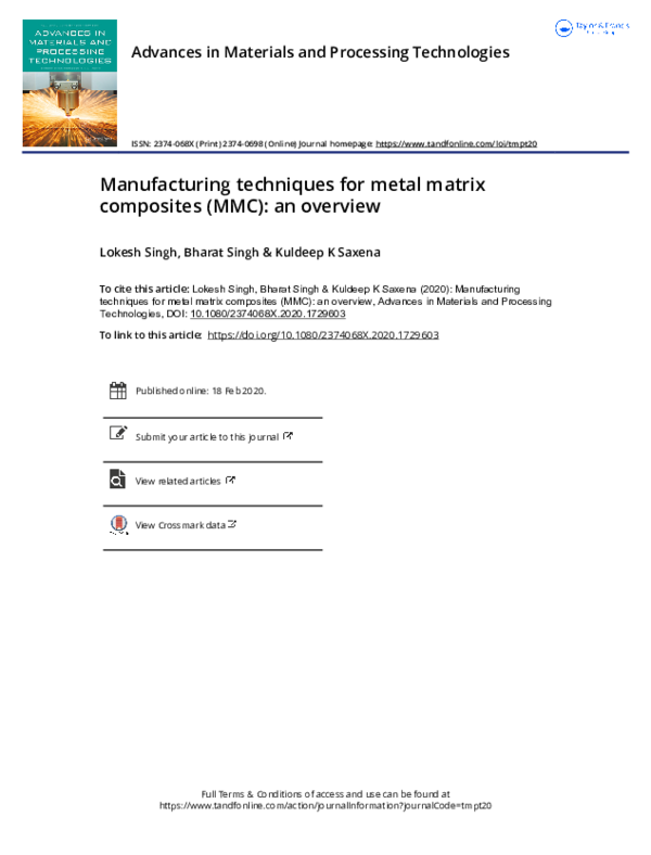 (PDF) Manufacturing techniques for metal matrix composites (MMC): an ...