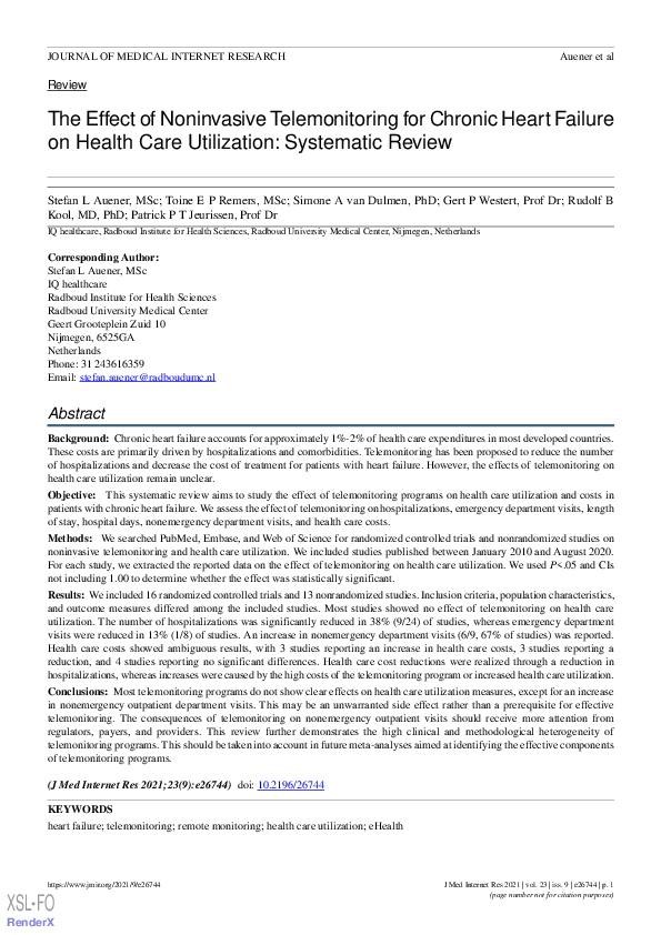(PDF) The Effect of Noninvasive Telemonitoring for Chronic Heart ...