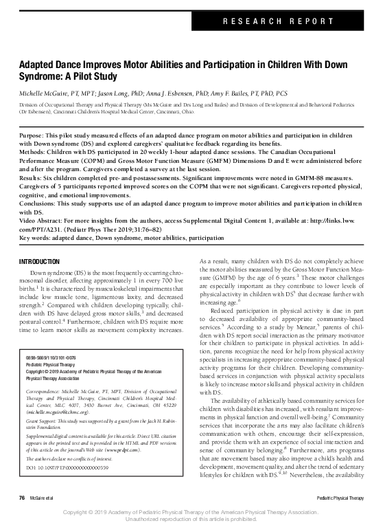 (PDF) Adapted Dance Improves Motor Abilities and Participation in ...