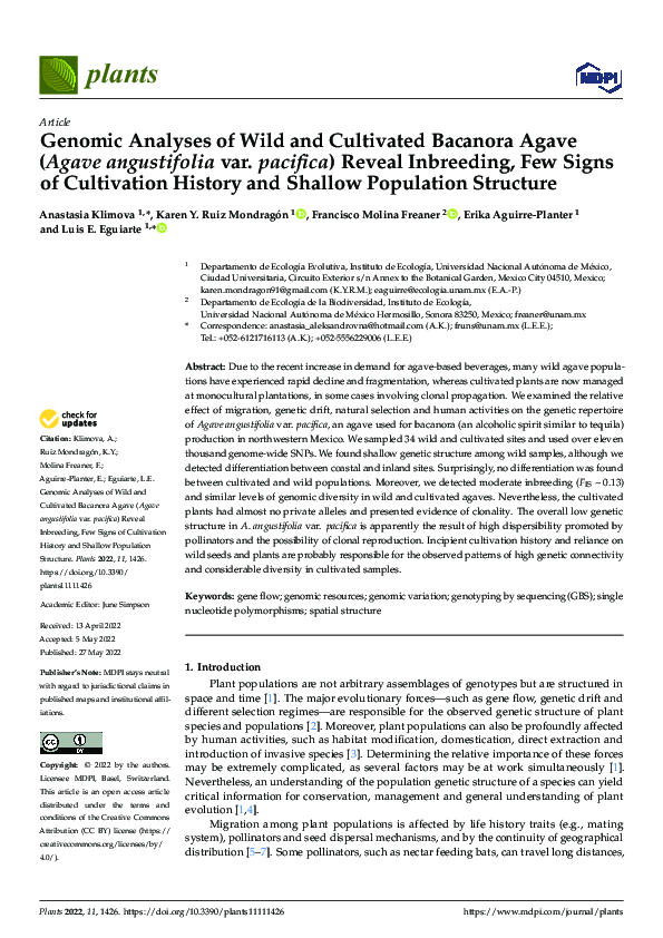 (PDF) Genomic analyses of wild and cultivated bacanora agave ( Agave ...
