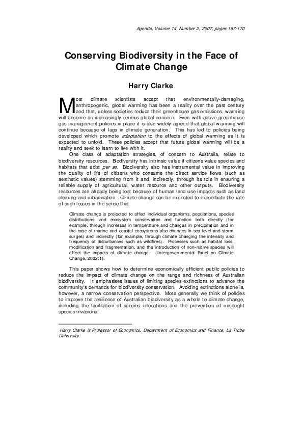 (PDF) Conserving Biodiversity in the Face of Climate Change