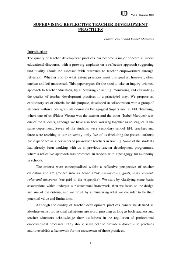 (PDF) Supervising reflective teacher development practices