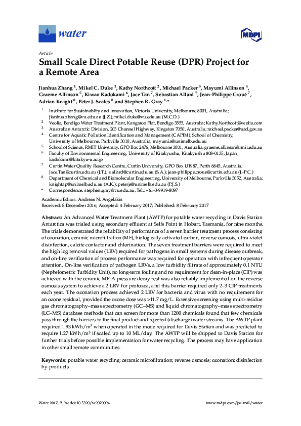 (PDF) Small Scale Direct Potable Reuse (DPR) Project for a Remote Area