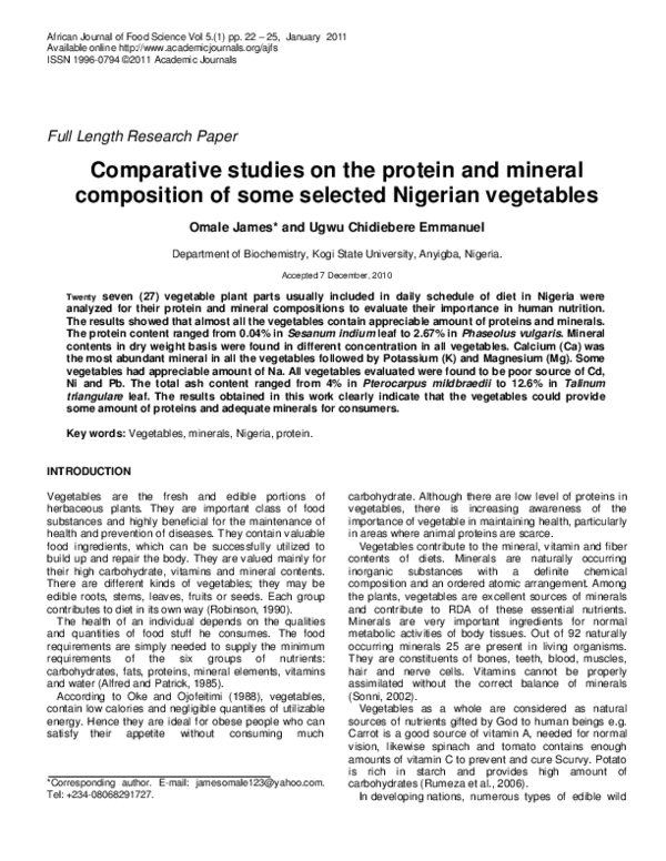 (PDF) Comparative studies on the protein and mineral composition of ...