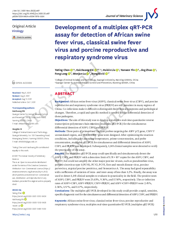 (PDF) Development of a multiplex qRT-PCR assay for detection of African ...