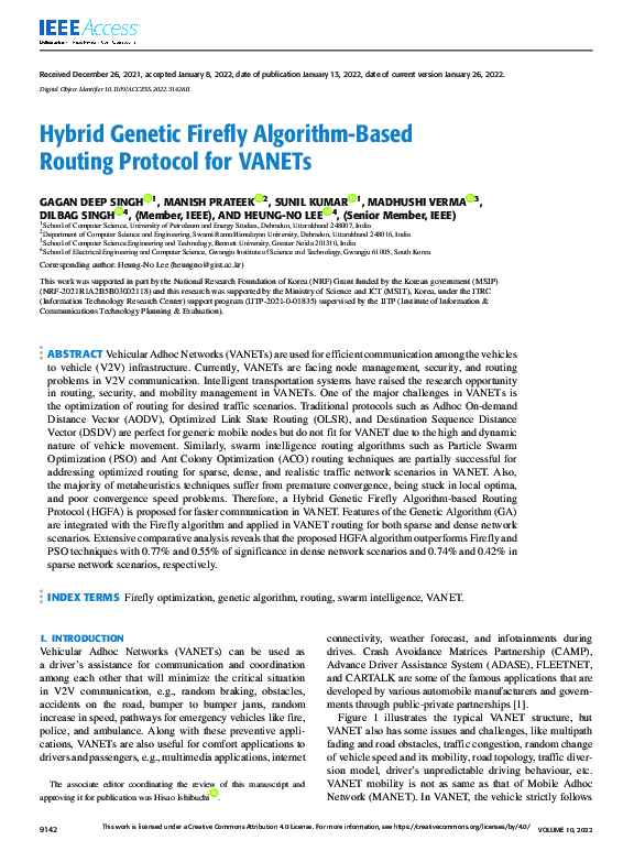 (PDF) Hybrid Genetic Firefly Algorithm-Based Routing Protocol for VANETs
