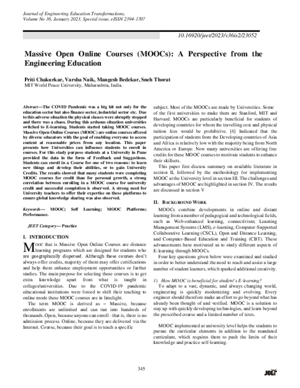 (PDF) Massive Open Online Courses (MOOCs): A Perspective from the ...