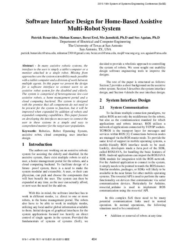 (PDF) Software interface design for home-based assistive multi-robot system
