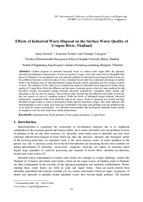 (PDF) Effects of Industrial Waste Disposal on the Surface Water Quality ...