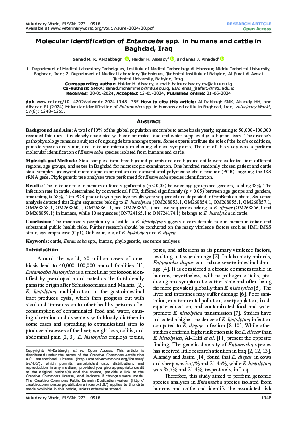 (PDF) Molecular identification of Entamoeba spp. in humans and cattle ...