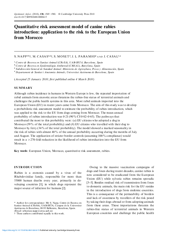 (PDF) Quantitative risk assessment model of canine rabies introduction ...