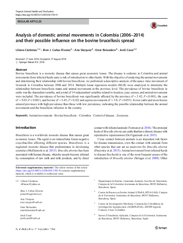 (PDF) Analysis of domestic animal movements in Colombia (2006-2014) and ...