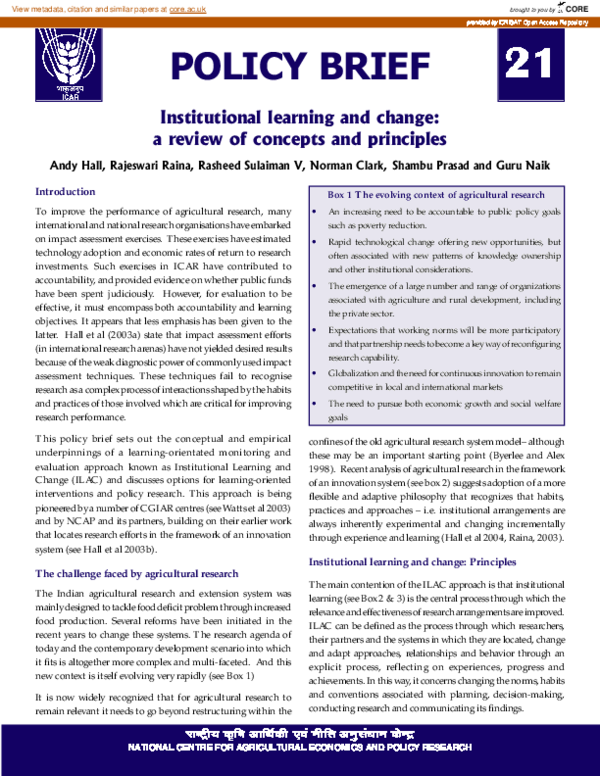 (PDF) Institutional Learning and Change: A Review of Concepts and ...