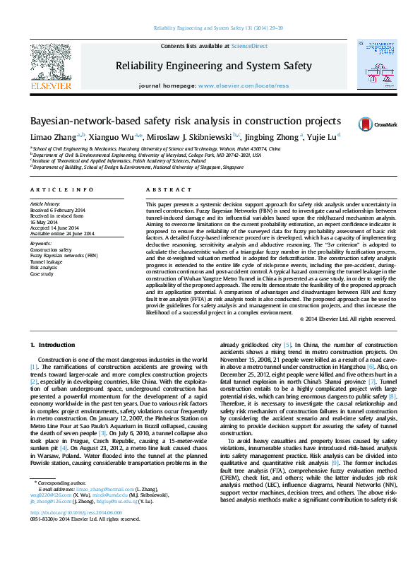 Pdf Bayesian Network Based Safety Risk Analysis In Construction Projects