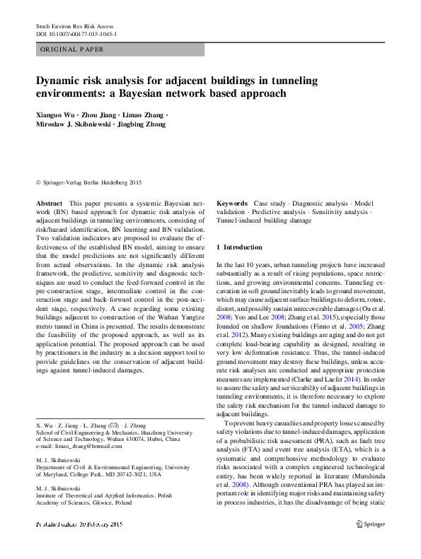 (PDF) Dynamic risk analysis for adjacent buildings in tunneling ...