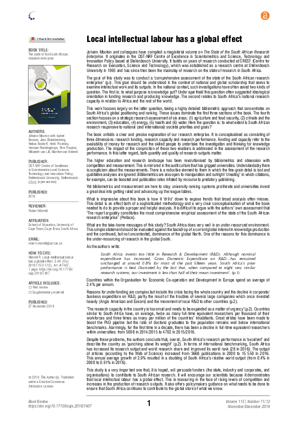 (PDF) Local intellectual labour has a global effect