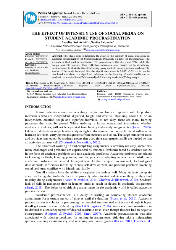 (PDF) The Effect of Intensity Use of Social Media on Student Academic ...