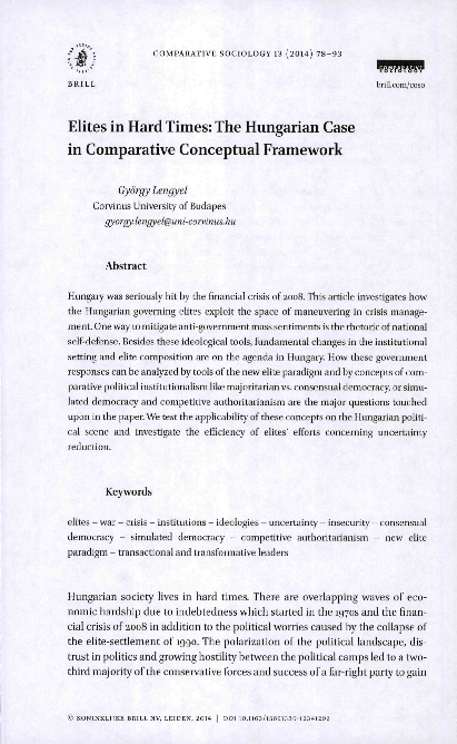 (PDF) Elites in Hard Times: The Hungarian Case in Comparative ...