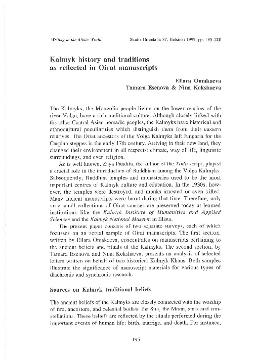 (PDF) Kalmyk History and Traditions as Reflected in Oirat Manuscripts