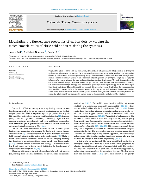 (PDF) Modulating the fluorescence properties of carbon dots by varying ...