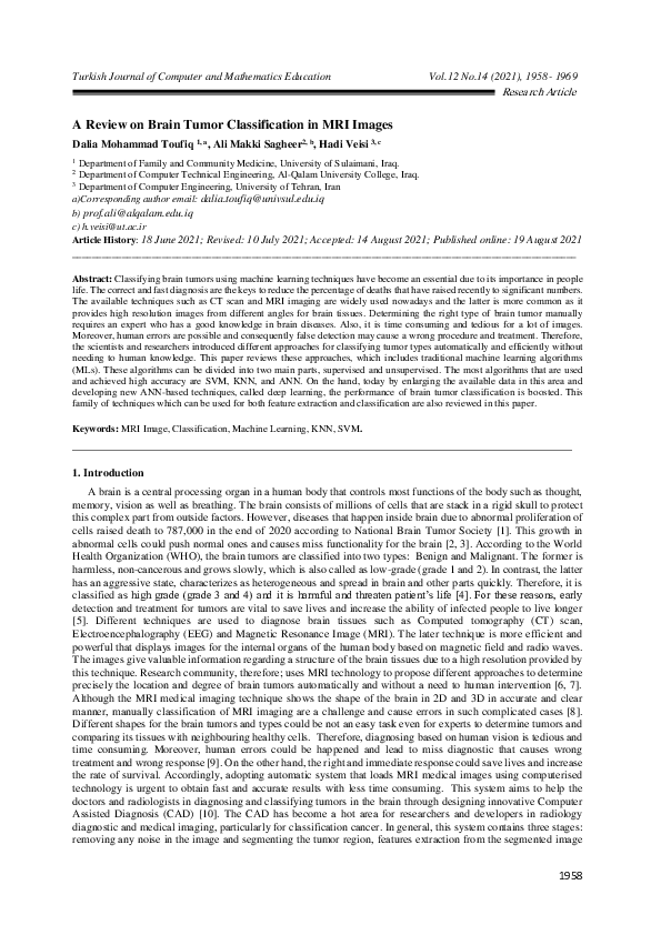 (PDF) A Review on Brain Tumor Classification in MRI Images