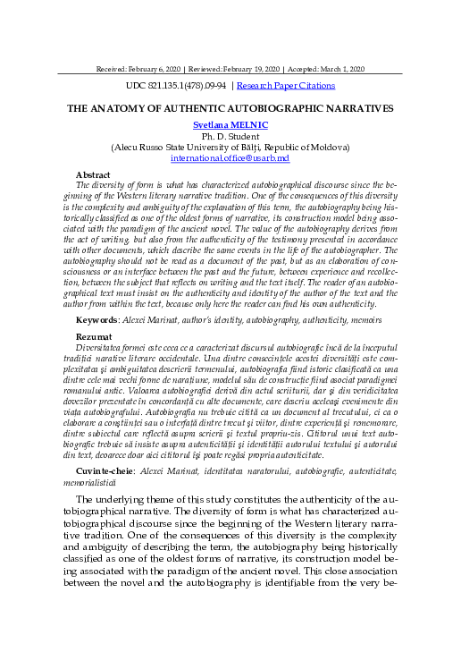 (PDF) The Anatomy of Authentic Autobiographic Narratives