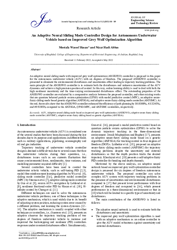 (PDF) An Adaptive Neural Sliding Mode Controller Design for Autonomous ...