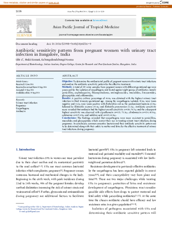 (PDF) Antibiotic sensitivity pattern from pregnant women with urinary ...